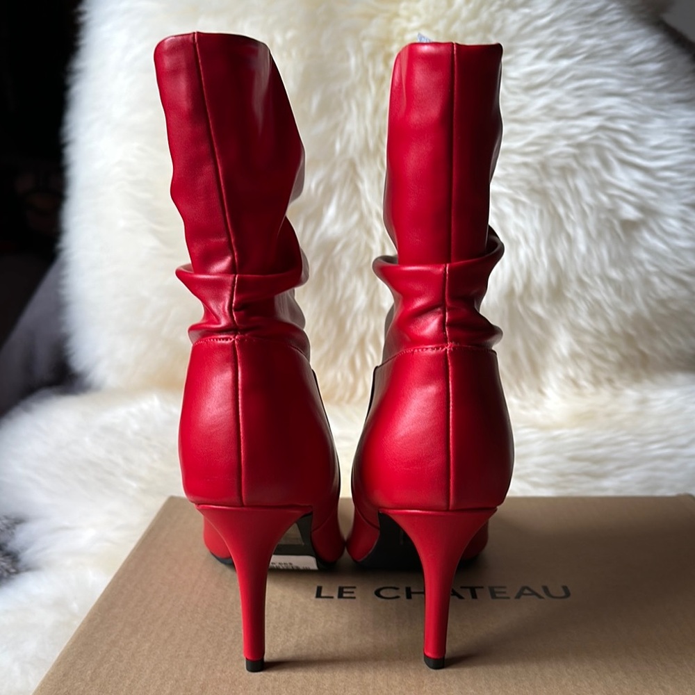 New Le Chateau stunning sexy heels stilettos Red Ankle Boots faux leather - Picture 3 of 5